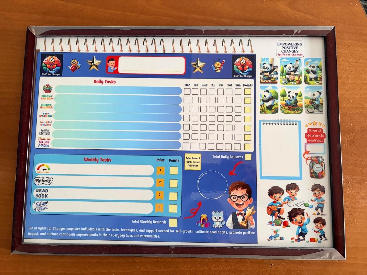 Daily Habit and Chores Tracker wooden frame, blue